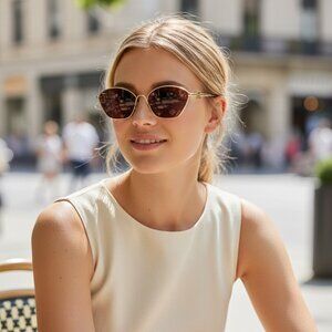 NWT Loewe Gold Rimmed 57mm Cat Eye Sunglasses with Violet Lens